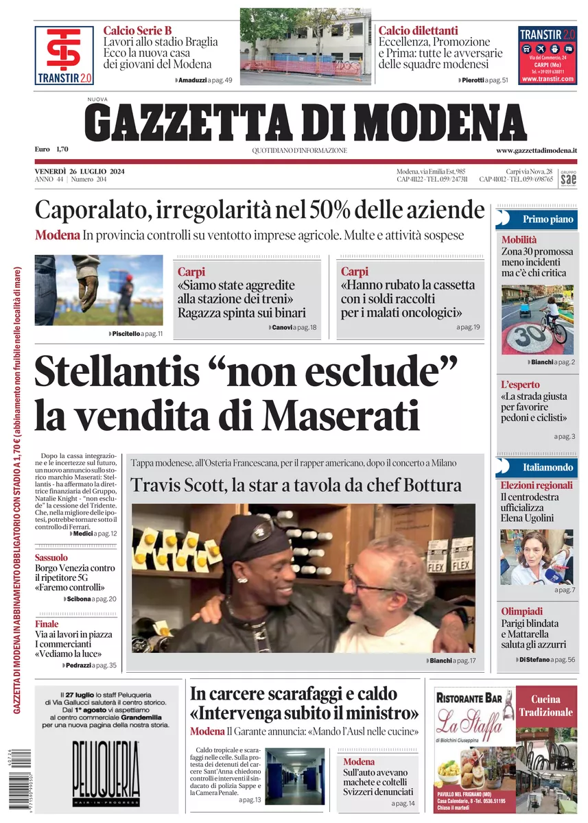 Prima-pagina-gazzetta di modena-oggi-edizione-del-2024-07-26